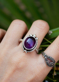 Natural Amethyst Ring Handmade 925 Sterling Silver, Crescent Moon, SKU 6134