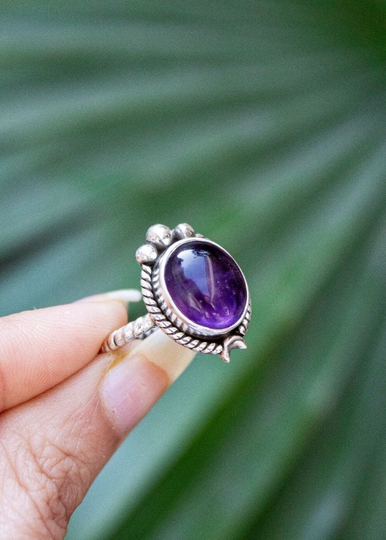 Bague en améthyste naturelle faite à la main en argent sterling 925, croissant de lune, SKU 6134