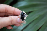 Black Onyx Ring, Sterling Silver Marquise Shape, Stars Ring, SKU 6110