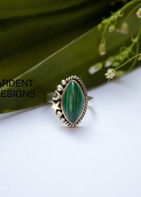 Malachite Ring Sterling Silver, Natural Green Stone, Bothic Ring, Celestial Ring, SKU 6195