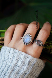 Moonstone Ring 925 Sterling Silver, Crescent Moon Ring, Celestial Ring, SKU 6166