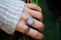 Moonstone Ring 925 Sterling Silver, Crescent Moon Ring, Celestial Ring, SKU 6166