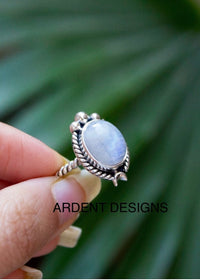 Anillo de piedra lunar Plata de ley 925, Anillo de luna creciente, Anillo celestial, SKU 6166