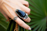 Anneau de cercueil, anneau d'onyx noir, anneau de sorcière, SKU 6161