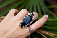 Anneau de cercueil, anneau d'onyx noir, anneau de sorcière, SKU 6161