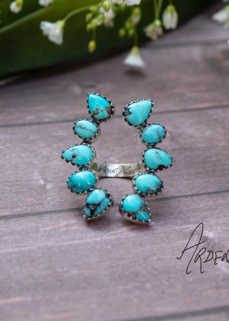 Anillo turquesa, plata turquesa natural, boho, piedra natal de diciembre, SKU 6138