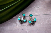 Turquoise Earrings, Turquoise Floral Earrings Sterling Silver Boho, SKU 6097