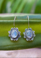 Moonstone Earrings, Blue Flash Earrings, Dangle Earring, Gothic Earrings, SKU 6208