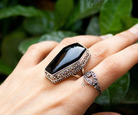 Anneau de cercueil, anneau d'onyx noir, inspiration vintage, SKU 6162