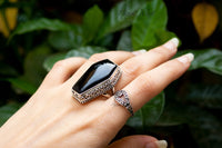 Anillo de ataúd, anillo de ónix negro, inspiración vintage, SKU 6162