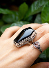 Anillo de ataúd, anillo de ónix negro, inspiración vintage, SKU 6162