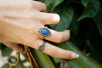 Anillo de plata esterlina con labradorita de destello azul, anillo de luna creciente, media luna, SKU 6198