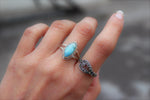 Larimar Ring, Sterling Silver Marquise Shape, Boho Ring, SKU 6179