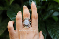 Anillo de piedra lunar genuina, anillo de plata con piedra lunar, SKU 6234