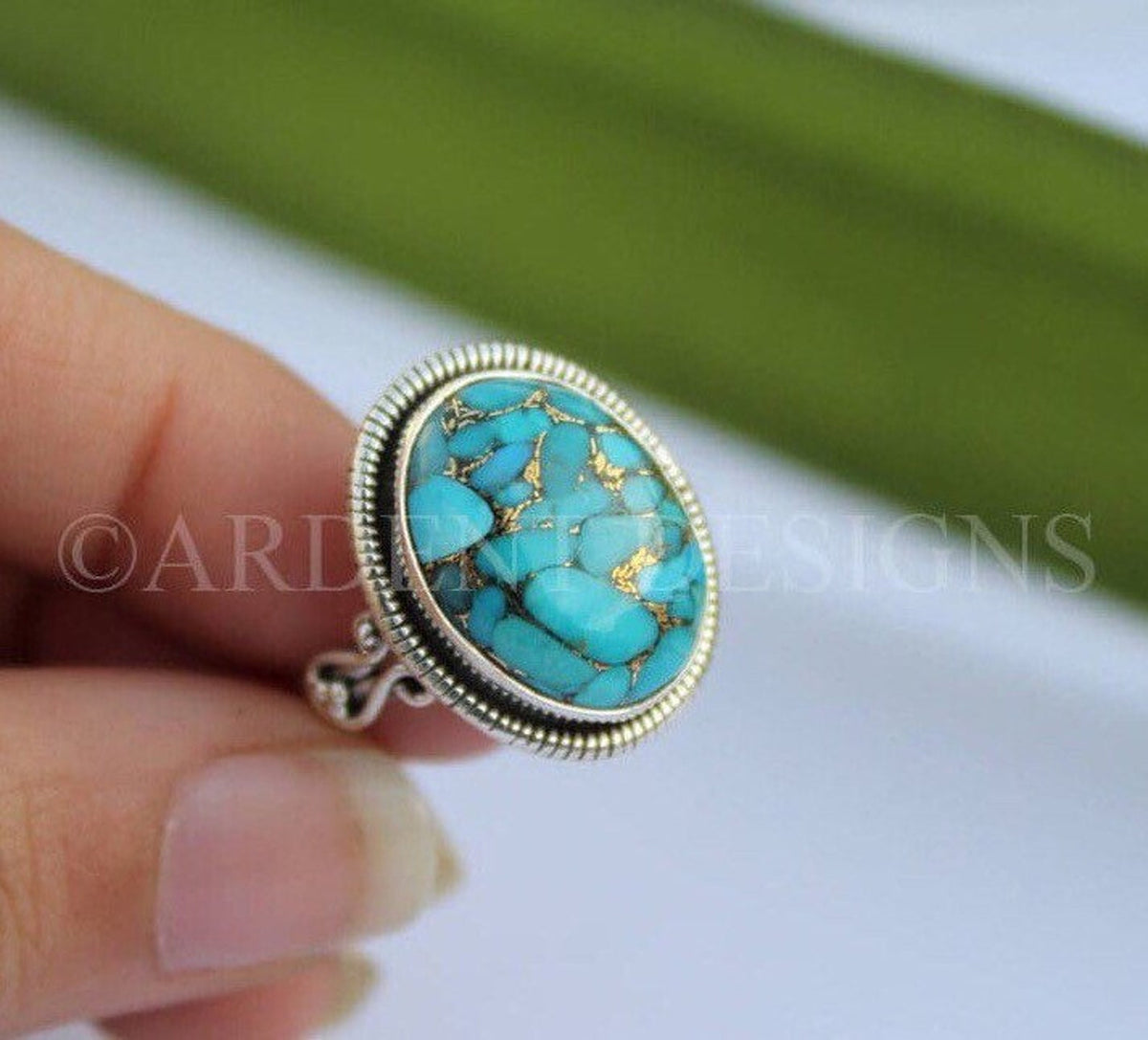 Genuine Turquoise Ring, Copper Turquoise Ring, Sterling Silver, SKU 6178