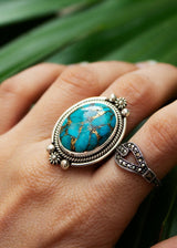 Genuine Turquoise Ring, Sterling Silver Ring, Blue Ring, Boho, SKU 6230