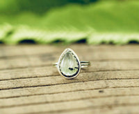 Natural Prehnite Ring Sterling Silver Pear Shape Green Stone, SKU 6129