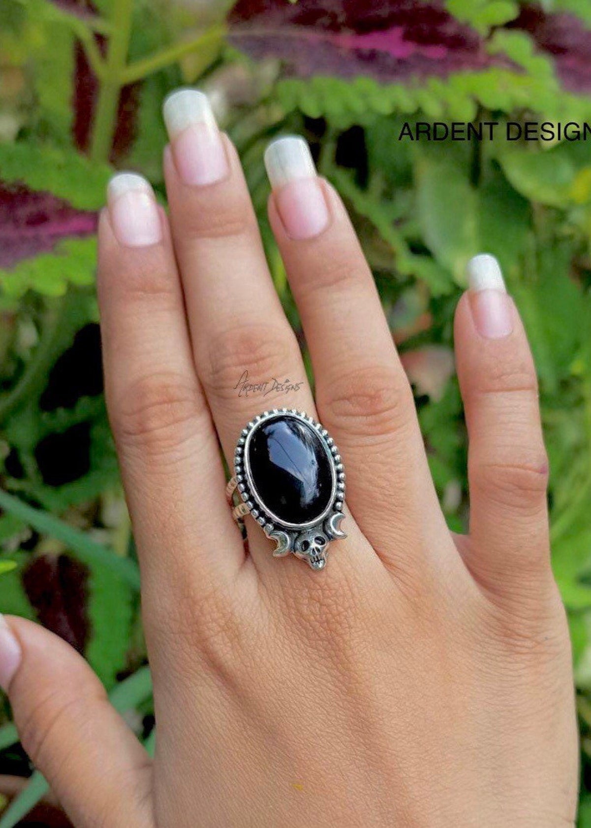 Black Onyx Ring, Halloween Ring, Skull Ring, Witchy Ring, Boho, SKU 6187