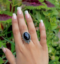 Anillo de ónix negro, anillo de Halloween, anillo de calavera, anillo de bruja, Boho, SKU 6187