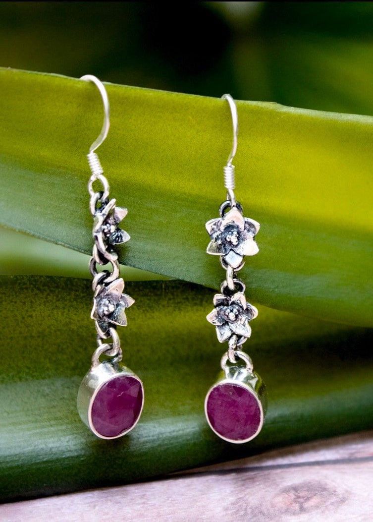 Aretes de rubí, aretes de plata esterlina con piedras preciosas de rubí, piedra natal de julio, SKU 6098