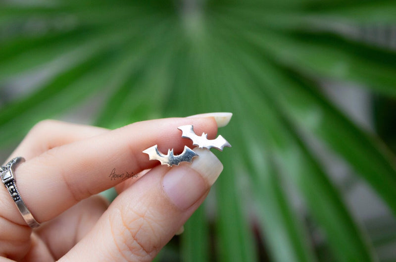 Sterling Silver Bat Earring, Bat Studs, Halloween Earrings, Animal Studs, Bat Jewelry, Minimalist Earrings, Gothic Earrings, SKU 6336
