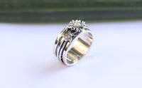 Anillo giratorio de girasol para mujer, banda de anillo Fidget de plata esterlina, SKU 6233