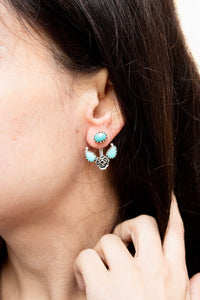 Turquoise Earrings, Turquoise Floral Earrings Sterling Silver Boho, SKU 6097