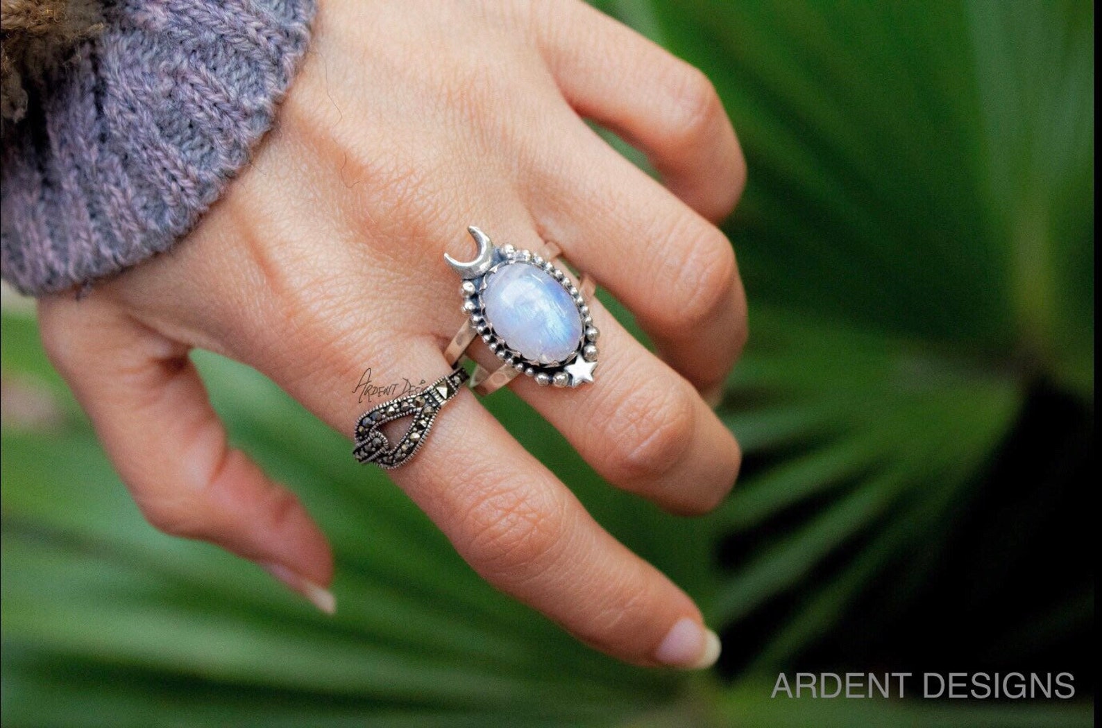 Moonstone Ring, 925 Sterling Silver Ring, Crescent Moon Ring