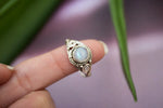 Rainbow Moonstone Ring, Sterling Silver, Boho, SKU 6169