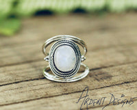 Genuine Moonstone Ring, Moonstone Silver Ring, SKU 6234