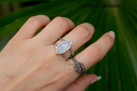 Genuine Rainbow Moonstone Ring, Sterling Silver, Boho, SKU 6171