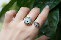 Natural Prehnite Ring Sterling Silver Pear Shape Green Stone, SKU 6129