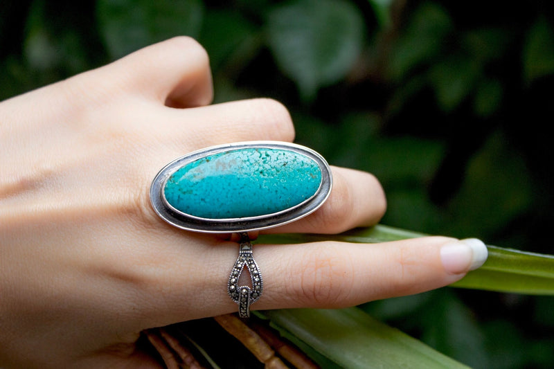 Turquoise Ring, Natural Turquoise Sterling Silver Ring, December Birthstone, SKU 6240