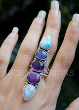 Larimar Tanzanite Amethyst Purple Copper Turquoise Moonstone Ring, SKU 6137