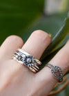 Sunflower Spinner Ring for Women, Sterling Silver Fidget Ring Band, SKU 6233