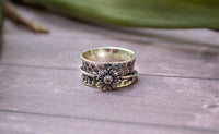 Spinner Ring, Sterling Silver Hammered Band, Flower Ring, Fidget Ring, SKU 6135