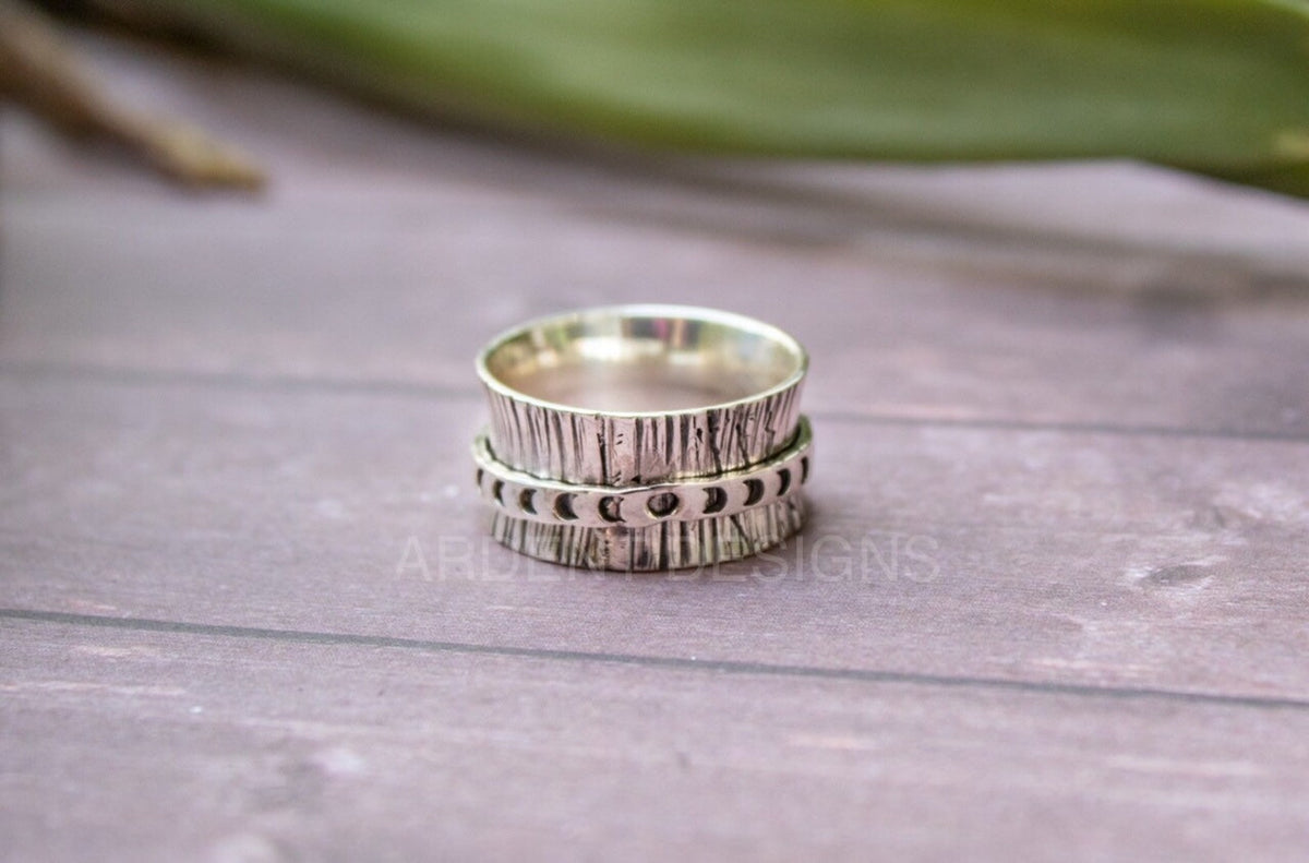 Spinner Ring Sterling Silver Fidget Ring, Moon Phase Spinner Ring, Celestial Ring, SKU 6242