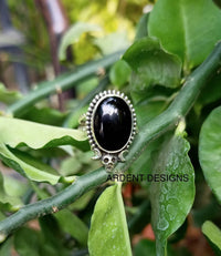 Anneau d'onyx noir, anneau d'Halloween, anneau de crâne, anneau de sorcière, Boho, SKU 6187
