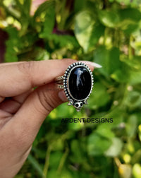 Anillo de ónix negro, anillo de Halloween, anillo de calavera, anillo de bruja, Boho, SKU 6187