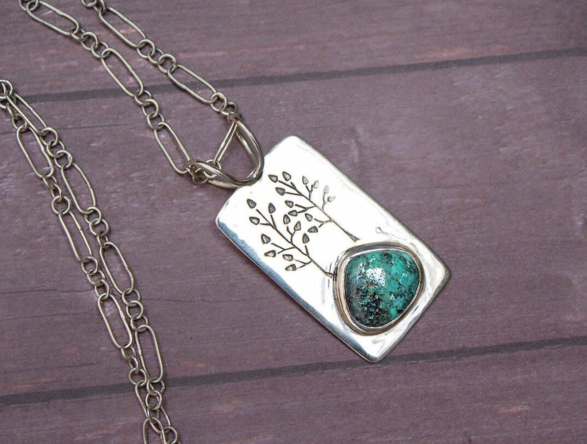 Pendentif turquoise, argent sterling, pierre de naissance de décembre, chaîne faite à la main, SKU 6334