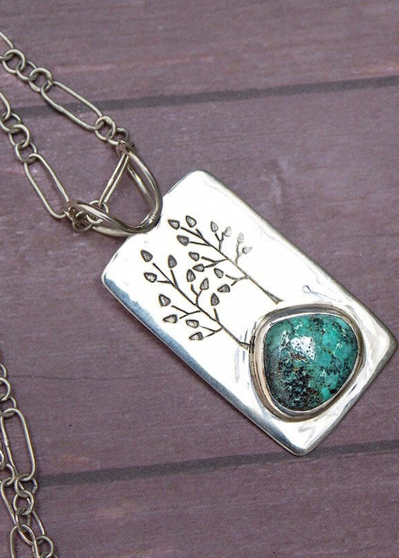 Turquoise Pendant, Sterling Silver, December Birthstone, Handmade Chain, SKU 6334