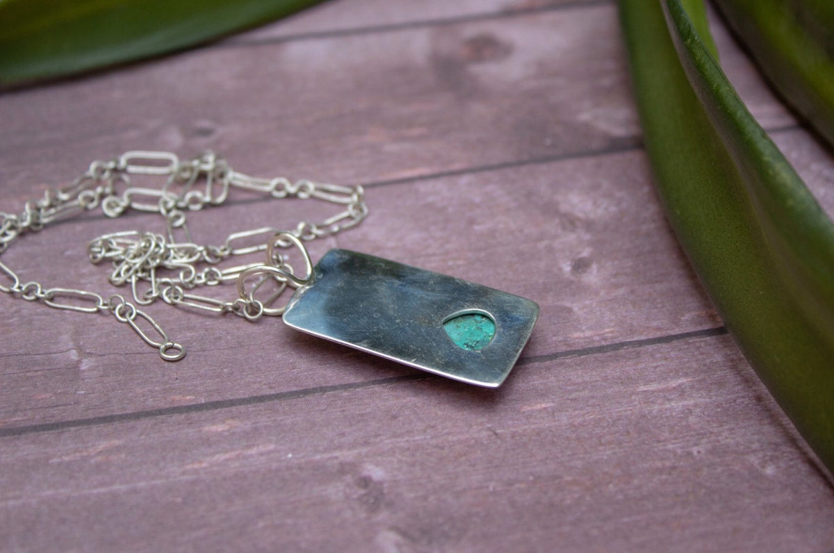 Turquoise Pendant, Sterling Silver, December Birthstone, Handmade Chain, SKU 6334