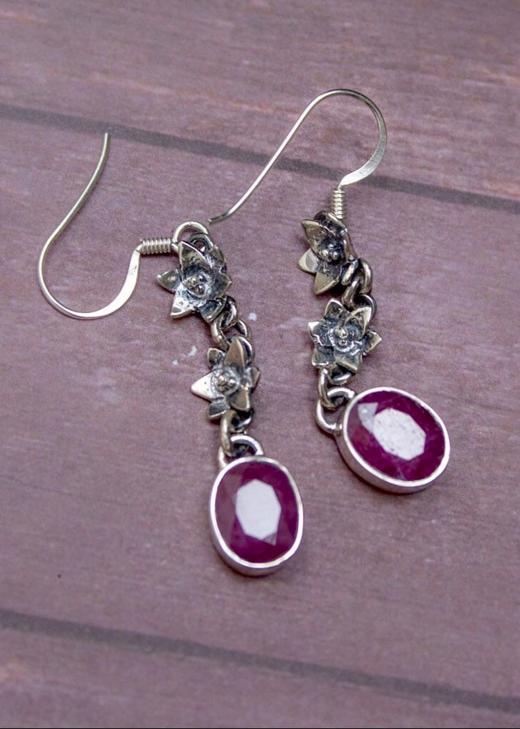 Aretes de rubí, aretes de plata esterlina con piedras preciosas de rubí, piedra natal de julio, SKU 6098