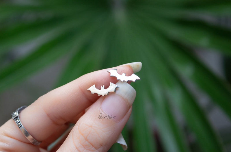 Sterling Silver Bat Earring, Bat Studs, Halloween Earrings, Animal Studs, Bat Jewelry, Minimalist Earrings, Gothic Earrings, SKU 6336