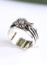 Sunflower Spinner Ring for Women, Sterling Silver Fidget Ring Band, SKU 6233