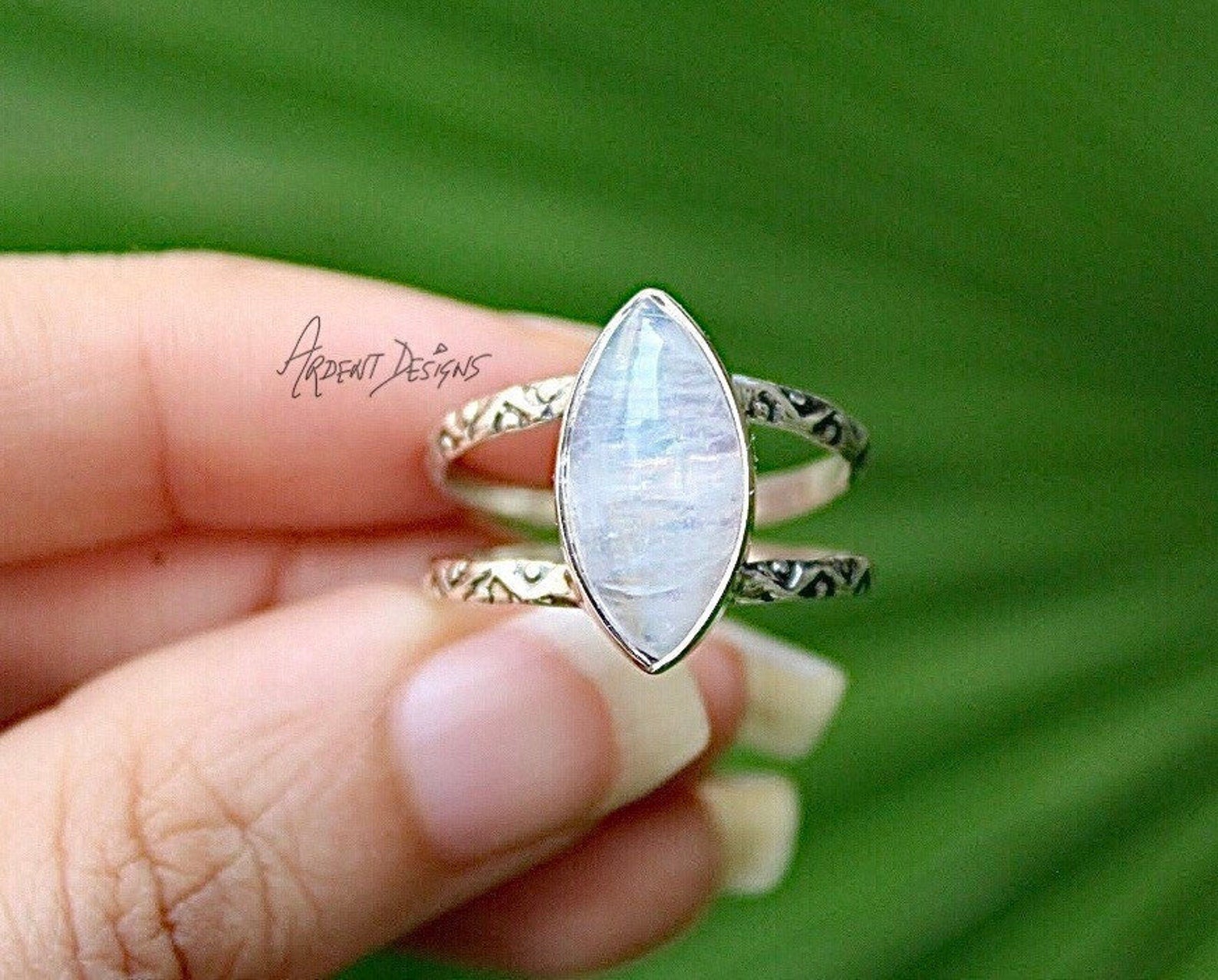 Genuine rainbow deals moonstone ring