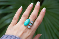 Natural Turquoise & Opal Ring, December Birthstone, Fire Opal Ring, SKU 6158