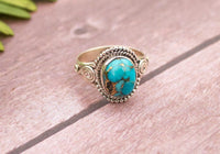 Anillo de plata esterlina azul cobre turquesa, anillo de la amistad, SKU 6224