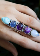 Larimar Tanzanite Amethyst Purple Copper Turquoise Moonstone Ring, SKU 6137