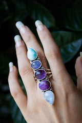 Larimar Tanzanite Amethyst Purple Copper Turquoise Moonstone Ring, SKU 6137